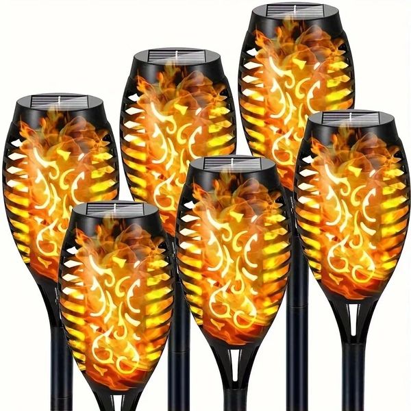 6pc 12LED flamme solaire torche lumière vacillante étanche décoration de jardin extérieur pelouse chemin cour Patio lampadaire