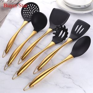 Ensemble d'ustensiles de cuisine en Silicone, ustensiles de cuisine antiadhésifs, spatule pelle, poignée en acier inoxydable, outils de cuisine 6 pièces/7 pièces 0615