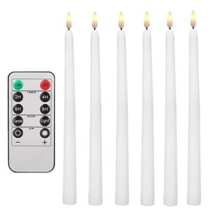 6pc LED Flameless Taper Candles 6511tall Tapered Candle Battery Bediende Warm Witflicking Flame Handheld Candlesticks 240430