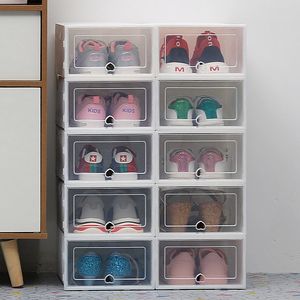 Boîtes de rangement transparentes 6pc TRANSPARENT Épaissie Chaussures anti-poussière L'organisateur peut être superposé Cabinet de chaussure combinée Q1130