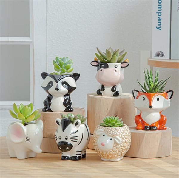 6 pièces ensemble dessin animé animaux Pot de fleur pour plantes succulentes charnues Pot de fleurs en céramique petit Mini maison jardin bureau décoration