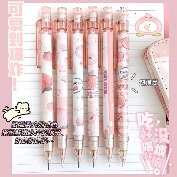 6pcs 05 mm crayons mécaniques kawaii automatiques avec les effaceurs outil d'écriture de papeterie des étudiants mignons de bureaux scolaires 240511