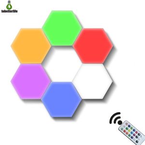 Lámpara cuántica 6 uds 10 Uds Sensor táctil cambiable colorido Hexagonal Modular DIY USB luz de pared nocturna control remoto