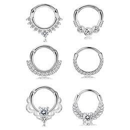 6pcs 16g Septum Anneaux de nez septum Clicker 316l Aneau inoxydable Anneaux de nez cartilage Tragus Helix Daith Boucle d'oreille Bijoux de piercing 240423