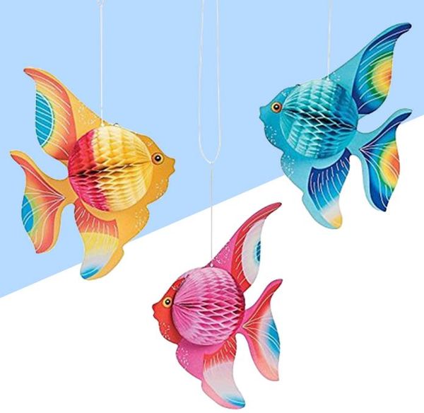 PartySplash Décorations à suspendre multicolores en forme de poisson rouge - Ensemble de 6 pièces pour les anniversaires d'enfants, les événements sur le thème de l'océan Plus !