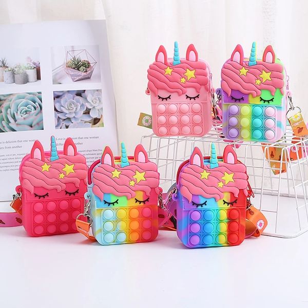 6 pièces 2022 nouvelle licorne Silicagel pièce sacs à dos mode beaux jouets sac à main pour enfants cadeau enfants Anti Stress filles pousser bulle sac adulte Antistress dessin animé sac