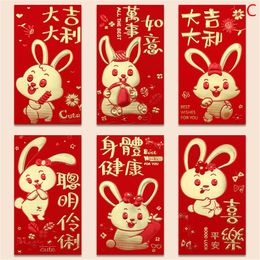 6pcs 2023 Enveloppe rouge chinois Nouvel An enveloppes Hong Bao Rabbit Lucky Pocket Packet Enveloppe