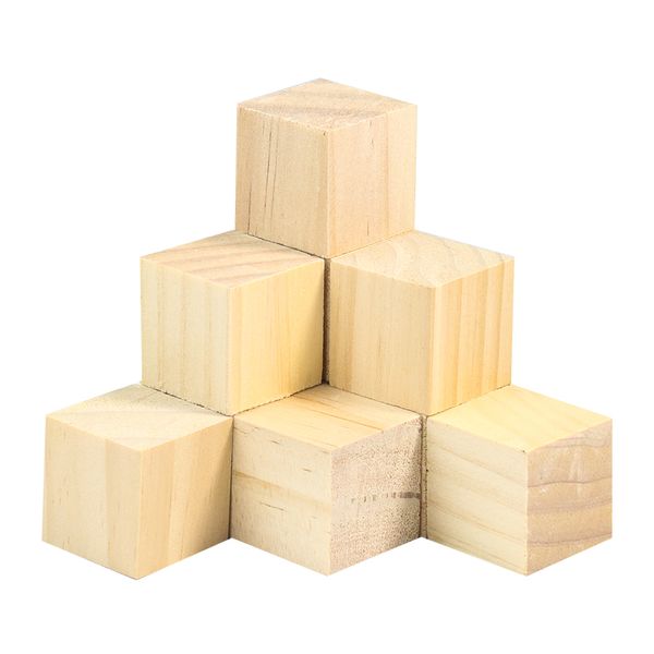 6pcs 30/40 mm Couleur naturelle Pine Bustacs Buildings Building Cubes en bois Graffiti Toy Bricks for Toddler Art Doodle Parent-Child Kids Cadeaux