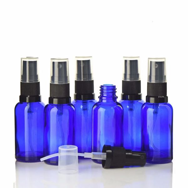 6pcs 30 ml bouteille de pulvérisation vide Rempillable en verre bleu fine brouillard pulvérisateur pour huiles essentielles