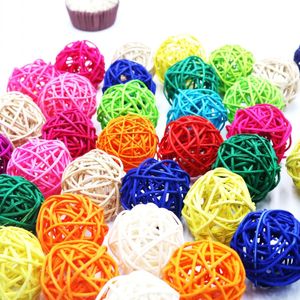 6 pièces 5 CM 14 couleurs rotin boule ornements Sepak Takraw maison noël/anniversaire décorations de fête de mariage enfants jouets boules en bois