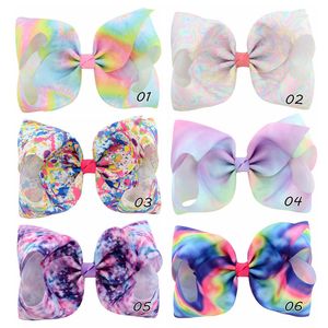 6 pièces 8 pouces grand arc-en-ciel rayé dégradé impression gros-grain ruban cheveux arcs avec pince pour enfants à la main accessoire de cheveux HD826