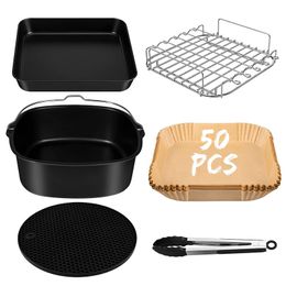 6PCS 9PCS ACCESSOIRES AIR AIRS SET 8 pouces Ajustement pour 5,5 L Panier à pâtisserie Airfryer Pandre Pizza Pot Grill Pot Kitchen Cook Tool pour la maison