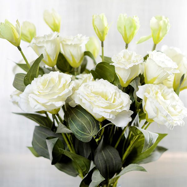 6 uds Flor Artificial 3 cabezas de seda Eustoma Flor hogar boda fiesta Navidad decorativa Año Nuevo Decoración Flores