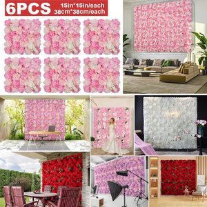 6 pièces fleurs artificielles rose panneau mural 3D fleur toile de fond pour la maison salon fête de mariage douche nuptiale décoration extérieure intérieure 240309
