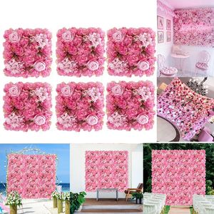 6pcs Fleurs artificielles Panneau mural 3d Fleur Flower Faux Roses pour la fête Douche nuptiale de mariage Décoration extérieure 240510