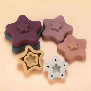 6pcs babyspeelgoed zachte bouwstenen siliconen stapel blokken rond vorm siliconen constructie speelgoed rubber tandeners x1106320m