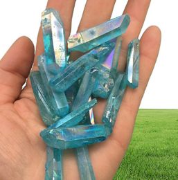 6pcs Blue Titanium Aura Angel Points Points Natural Raw Crystal Rough Healing Topaz Lemurian Seed Prism Cluster Charms Stone5417976