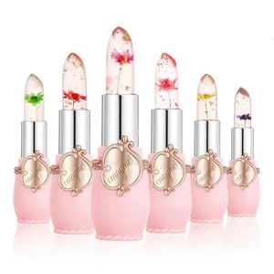 6 Unids / caja Crystal Clear Flower Jelly Lip Balm Kits Set Temperatura Color Cambio Lápiz Labial Hidratante Vitamina E Belleza Salud 240321