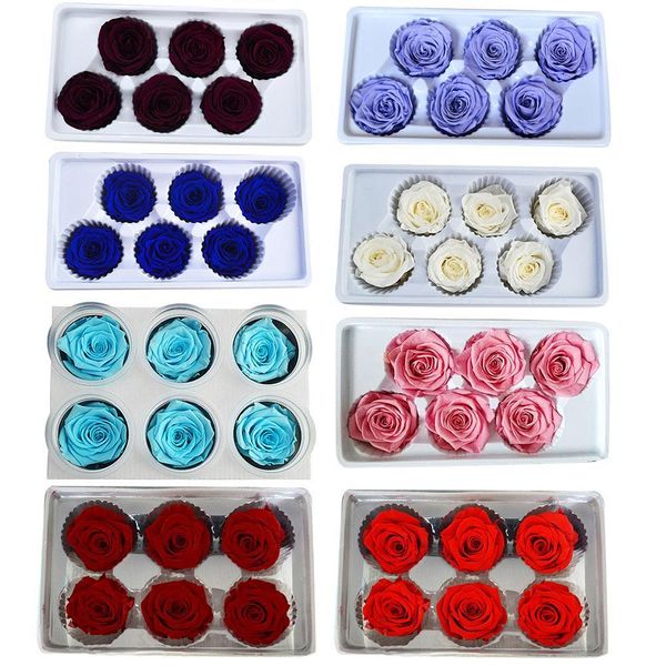 6 pièces/boîte conservée têtes de fleurs de roses fraîches classe B 5-6CM Roses fleurs séchées à la main bricolage Arrangement de fleurs éternelles Y0104