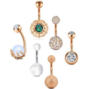 6 pièces bouton anneaux acier chirurgical ventre anneau 14G opale CZ nombril piercing bijoux pour femmes filles 3/8 