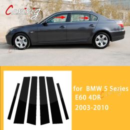 6-stcs autodeur raam pilaar palen trim covers stickers glanzend zwart voor BMW 5-serie E60 4DR 2003-2010 accessoires