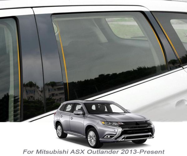 6 uds pegatina de pilar central de ventana de coche película antiarañazos embellecedora de PVC para Mitsubishi ASX Outlander ZJ ZK 2013Presen Auto Accessories1108109