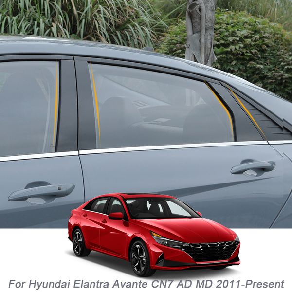 Pegatina de pilar central para ventana de coche, 6 uds., película antiarañazos para Hyundai Elantra Avante CN7 AD MD 2011-2023, accesorios externos