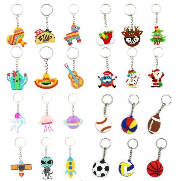 6 pièces dessin animé Animal chien Lion fleur chat porte-clés créatif métal mode cactus mexicain chapeau cheval guitare PVC pendentif petit cadeau