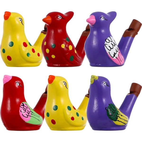 6pcs Ceramic Bird Whistles Funny Water Whistle Noise Makers Bathtime Musical Instrument Toys Kids Party Favors Gift Random Style 240408