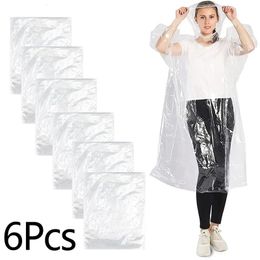 6 unids Claro Adulto Chubasquero Desechable Emergencia Impermeable Capa de Lluvia Viaje Camping Ropa Impermeable Ropa Cubre Capucha Poncho 231225