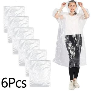 6pcs clair adulte imperméable jetable d'urgence imperméable manteau de pluie voyage camping vêtements de pluie couvre capuche poncho 231225