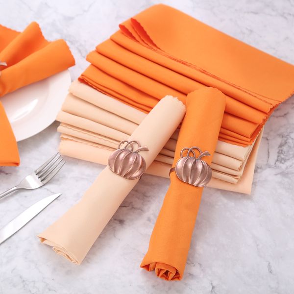 6pcs tissus serviettes 48 * 48cm carré pure couleur polyester orange / champagne table de table de dîner décor de mariage de mariage home / hôtel