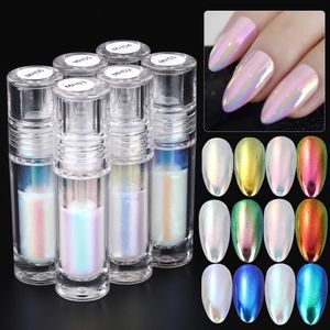 6pcs Couleur Aurora Métallique Liquide Nail Pintter Set Small Tube Moonlight Glossy Chrome Pigment Powder Professional Manucure Salon 231227