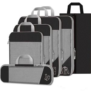 Cubes d'emballage compressés, ensemble d'organisation de rangement de voyage avec sac à chaussures, bagage visuel en maille, valise légère Portable 6 pièces