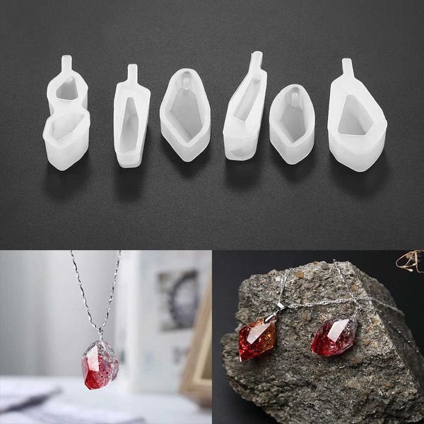 6pcs Crystal Stone Gem Silicone Moules Boucles d'oreilles Collier Pendentif Résine époxy Moule pour bijoux DIY Faire des résultats Fournitures