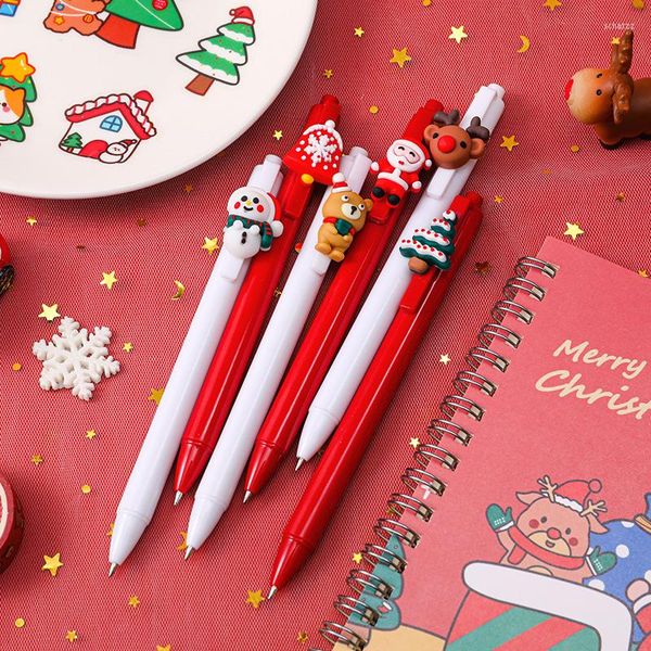 6 pièces mignon arbre de Noël bonhomme de neige Santa Elk stylos Gel encre noir stylo neutre étudiant écriture Signature cadeau Kawaii papeterie