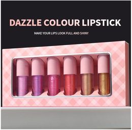 6Pcs Dazzle Color Lip Gloss, Sparkle Liquid Saturated avec 6 couleurs, Matte Shine Lipstick Makeup Set, Long-Durable Wear Non-Stick Cup Not Fade Waterproof LipGloss