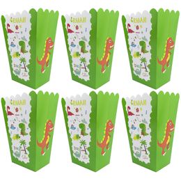 6pcs Dinosaur Popcorn Boxes Paperboard Cups Box Gift Boîte Joyeux anniversaire Décorations de fête Kids Favors Baby Shower Party Supplies