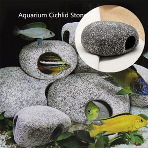 6 stks Aquarium Stione Cichlid Cave rium Steen Decoratie Ornament Stenen Vijver Rock Keramische Garnalen Fokken Y200917328F