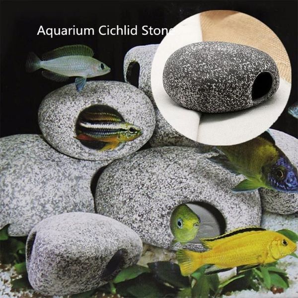 6 pièces aquarium stione cichlidés grotte rium pierre décoration ornement pierres étang roche en céramique crevettes élevage Y200917328F