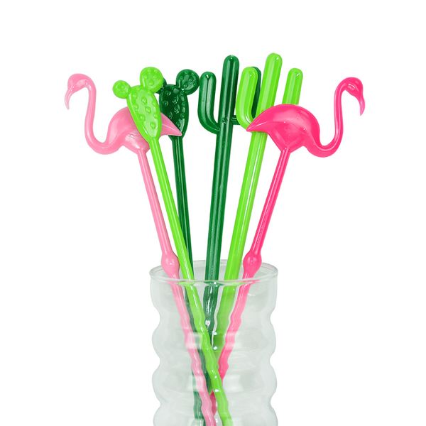 6pcs flamanto cactus Stir collets en plastique Churn pour anniversaire de mariage Summer Party Party Supplies Bar accessoires