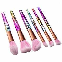 6 Stuks Fluorescerende Kleur Make-Up Kwasten Set Losse Poeder Oogschaduw Eyeliner Kabuki Blending Foundati Zachte Cosmetische Beauty Tools 64ly #