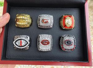 6PCS Georgia Bulldog s SEC Nationals Team Champions Championship Ring With Wooden Display box Set Souvenir NCAA Men Fan Gift Drop Shipping