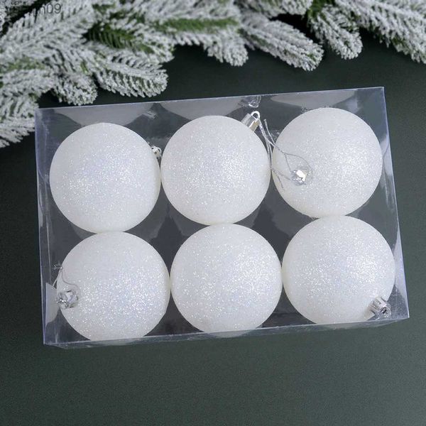 6PCS Glitter White Christmas Balls Christmas Tree Ornament Ball Colgantes para el hogar Navidad Hanging Decoartion Año Nuevo Regalos de Navidad L230626