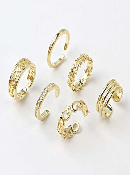 Anillo ajustable de oro para mujer y niña, 6 uds., nudo inferior, nudillo Simple, banda de cola abierta apilable, joyería hawaiana para pie 9667448