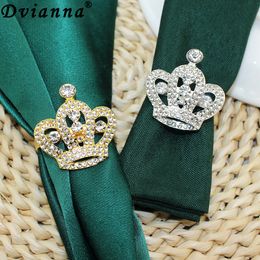 6pcs Goud Napkin Rings Rhinestone Crown Napkin Rings Holder voor bruiloft Pasen kerst Halloween Holiday Table Decor HWD08