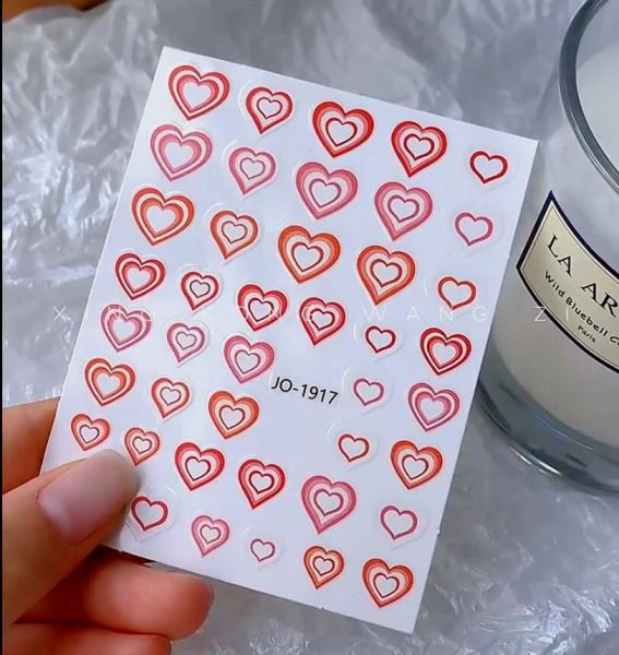 6pcs Gradient Dizzy Love-Hart Nail Art Sticker 8 * 10cm Pink / Blue Heart Adhesive Decals 3d Gradient Peach Heart Manucure Slider