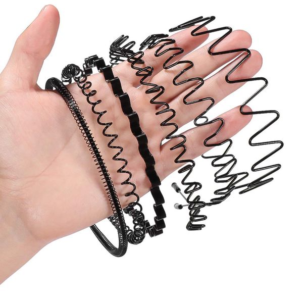 6 uds banda para el cabello moda negro Metal ondulado estilo deportes diadema Color sólido para hombres mujeres Unisex Casual adulto sombreros para niño