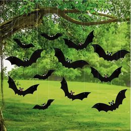 Pendentif chauve-souris d'Halloween, 6 pièces, avec ligne de pêche et autocollants pour les yeux, parfait pour les fêtes en extérieur et en intérieur