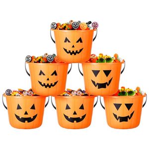 Cubo de calabaza para truco o trato de Halloween, 6 uds., soporte para dulces, cesta de recuerdo de fiesta con asa, suministros de decoración para fiestas